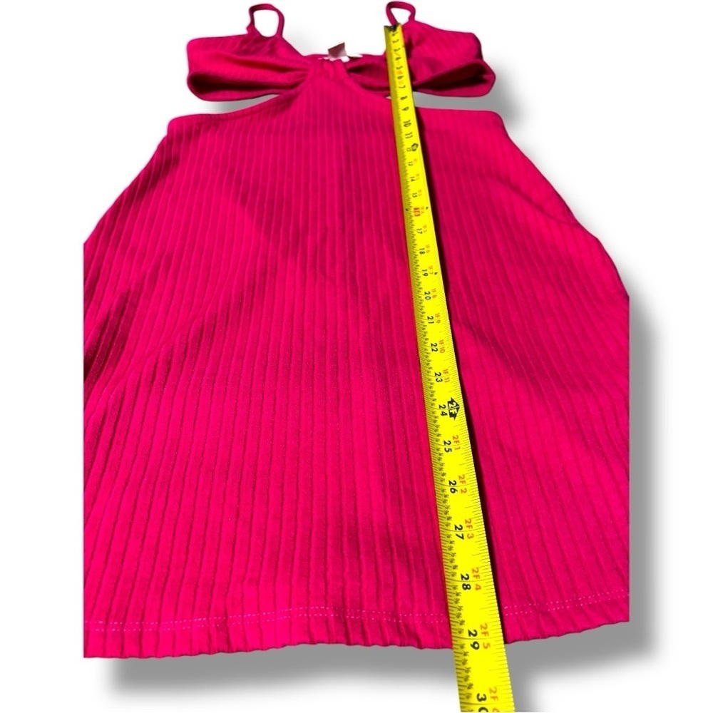 H&M Bold Fuchsia Sleeveless V-Neck Side Cutouts Ribbed Textured Mini Dress - Picture 11 of 15